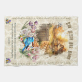 神は私たちの家のダマスクキッチンタオルを祝福 キッチンタオル (横)