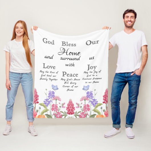 神は私たちの家の白いフローラ野花を祝福 フリースブランケット (インサイチュ)