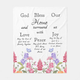 神は私たちの家の白いフローラ野花を祝福 フリースブランケット