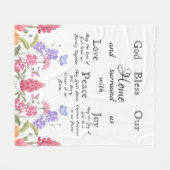 神は私たちの家の白いフローラ野花を祝福 フリースブランケット (正面(横))