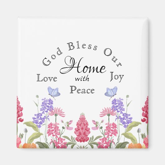 神は私たちの家の白いフローラ野花を祝福 マグネット (正面)