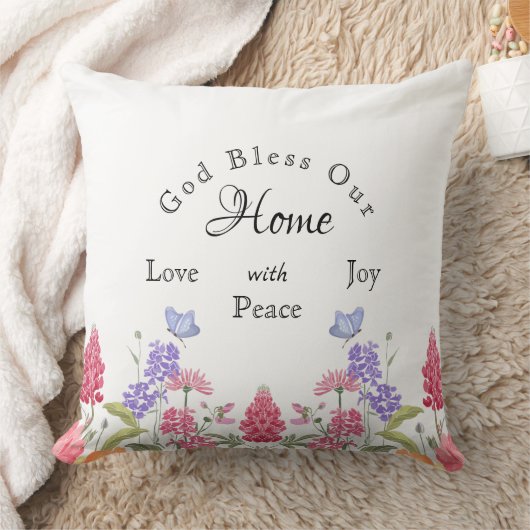 神は私たちの家の白い野花の苗字を祝福 クッション (ブランケット)