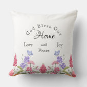 神は私たちの家の白い野花の苗字を祝福 クッション (正面)