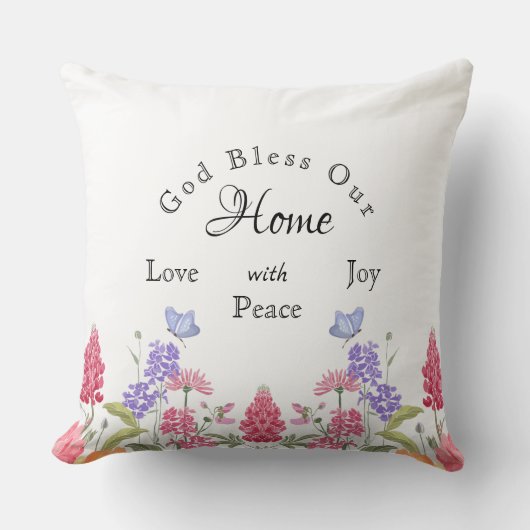 神は私たちの家の白い野花の苗字を祝福 クッション (正面)