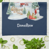 神は私たちの農場クリスマスファームシーンを祝福 キッチンタオル (折り畳み)