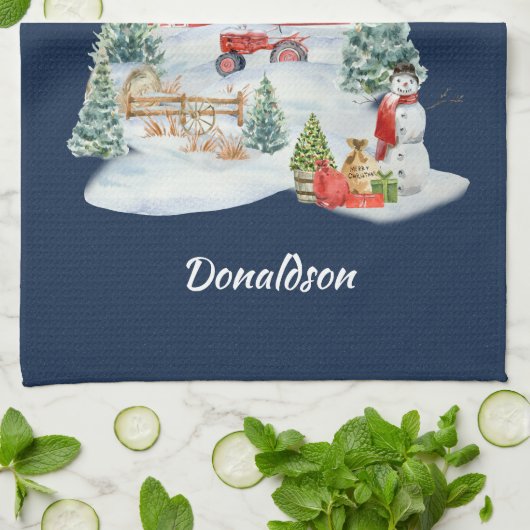 神は私たちの農場クリスマスファームシーンを祝福 キッチンタオル (折り畳み)