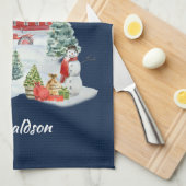 神は私たちの農場クリスマスファームシーンを祝福 キッチンタオル (四つ折り)