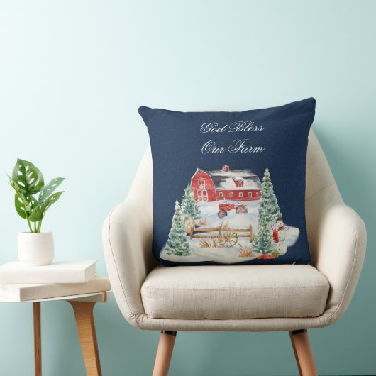 神は私たちの農場クリスマスファームシーンを祝福 クッション (椅子)