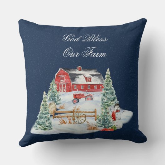 神は私たちの農場クリスマスファームシーンを祝福 クッション (裏面)