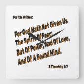 神は私たち与えに恐怖の精神を持たない スクエア壁時計 (正面)