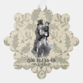 神は私たち皆を祝福するディケンクリスマスカロル オーナメントカード (正面)