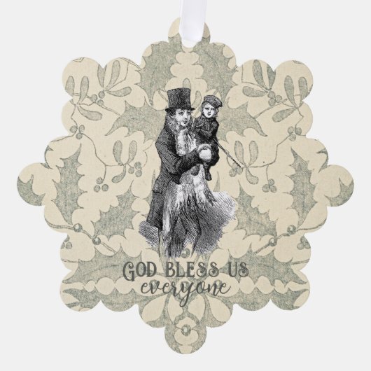 神は私たち皆を祝福するディケンクリスマスカロル オーナメントカード (正面)