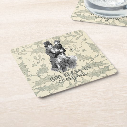 神は私たち皆を祝福するディケンクリスマスカロル スクエアペーパーコースター (アングル)