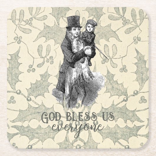 神は私たち皆を祝福するディケンクリスマスカロル スクエアペーパーコースター (正面)