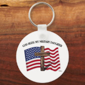 神は私の軍隊娘の頑丈なクロス米国国旗を祝福 キーホルダー (正面)