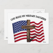 神は私の軍隊娘の頑丈なクロス米国国旗を祝福 ポストカード (正面/裏面)