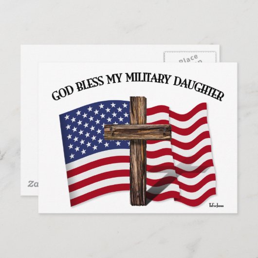 神は私の軍隊娘の頑丈なクロス米国国旗を祝福 ポストカード (正面/裏面)