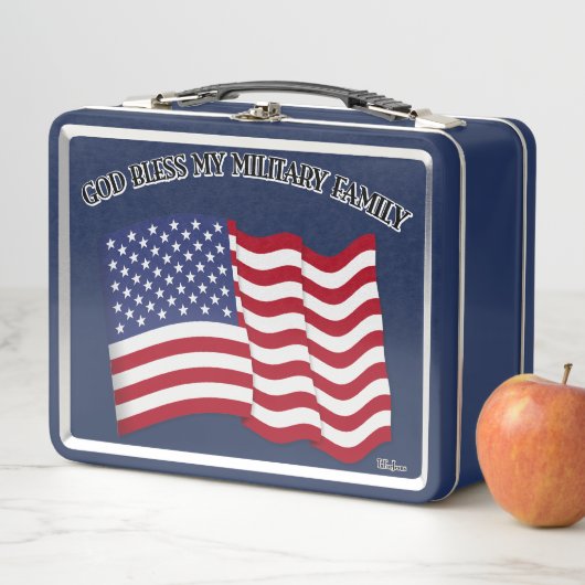 神は私の軍隊家族を米国の旗で祝福する メタルランチボックス (インサイチュ)