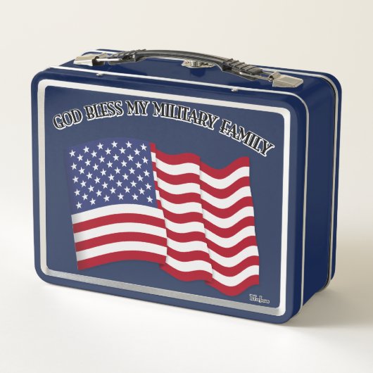 神は私の軍隊家族を米国の旗で祝福する メタルランチボックス (裏面)