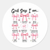神は私はピンクのコケットのクリスチャンのイエス幸せだと言う ラウンドシール (正面)