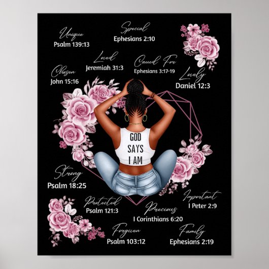 神は私はメラニン黒人歴史月間アフリカ人であると言う ポスター (正面)