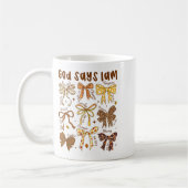 神は私は秋コケット弓感謝祭クリス コーヒーマグカップ (左)