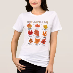 神は私は秋秋の収穫秋の葉ハルと言う トライブレンドTシャツ