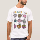 神は私は秋秋の収穫秋の葉ハルと言う Tシャツ (正面)