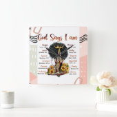 神は私は黒いクリスチャン女性メラニンSistaであると言う スクエア壁時計 (ホーム)