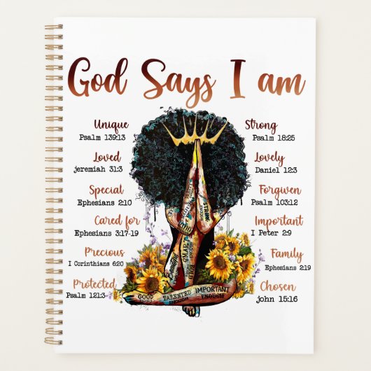 神は私は黒いクリスチャン女性メラニンSistaであると言う プランナー手帳 (正面)