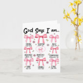 神は私をピンクの軽薄なキリスト教徒としてイエスと共に幸せにすると言っている カード (黄色い花)