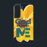 神は私を好む SAMSUNG GALAXY S22ケース<br><div class="desc">美しいグラフィックデザイン、水色の黄色の花背景と"神は私を好む"という言葉 – すべてダークネイビーブルーの背景。</div>