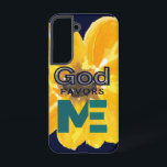 神は私を好む SAMSUNG GALAXY S22ケース<br><div class="desc">美しいグラフィックデザイン、水色の黄色の花背景と"神は私を好む"という言葉 – すべてダークネイビーブルーの背景。</div>