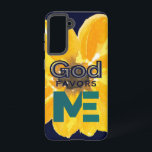 神は私を好む SAMSUNG GALAXY S21ケース<br><div class="desc">美しいグラフィックデザイン、水色の黄色の花背景と"神は私を好む"という言葉 – すべてダークネイビーブルーの背景。</div>