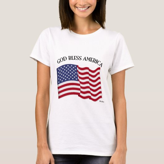 神は米国の旗が付いているアメリカを賛美します Tシャツ (正面)