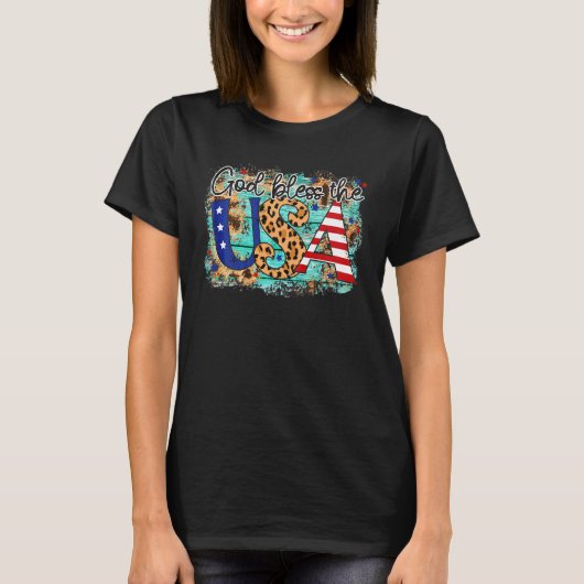 神は米国の星とストライプヒョウを祝福 Tシャツ (正面)
