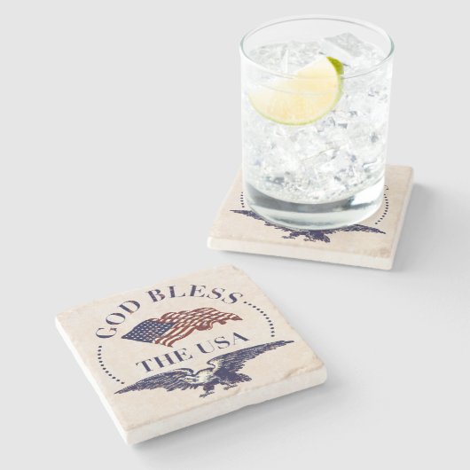 神は米国を-旗およびワシのヴィンテージ賛美します ストーンコースター (横)
