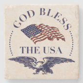 神は米国を-旗およびワシのヴィンテージ賛美します ストーンコースター (正面)