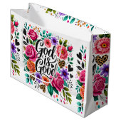 神は聖なるキリスト教の抱き枕で贈り物をする ラージペーパーバッグ (正面アングル)