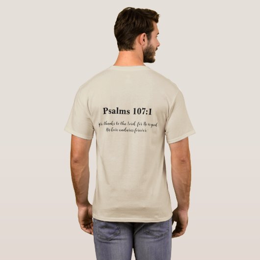 神は良きキリスト教の詩篇107:1聖なる書物、 経典 Tシャツ (裏面フル)