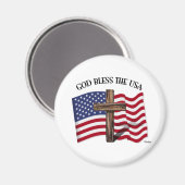 神は険しい十字架と米国旗でアメリカを祝福する マグネット (正面/裏面)