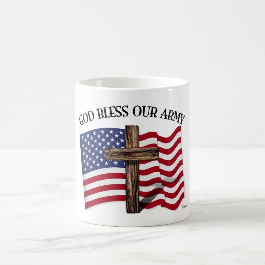 神は険しい十字架と米国旗で我々の軍隊を祝福する コーヒーマグカップ (中央)