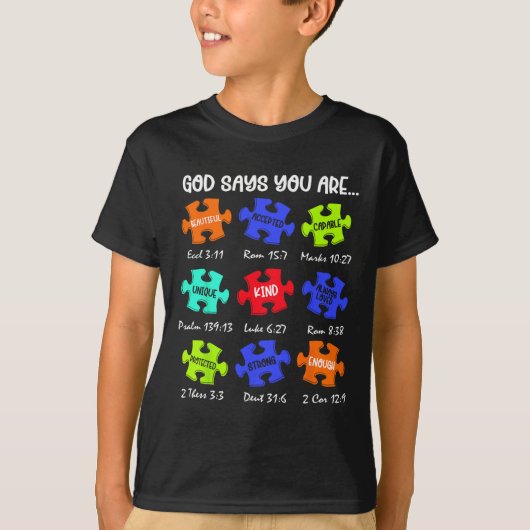 神は、あなた自閉症の意識パズルは親切であるCと言う Tシャツ (正面)