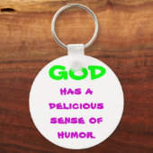 神は、ユーモアのセンスが美味しい。 キーホルダー (正面)