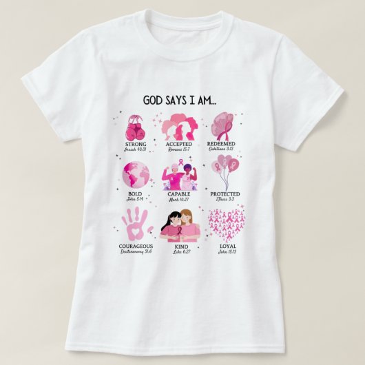神は、私は癌を克服した女性のTシャツであると言う Tシャツ (デザイン正面)