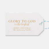 神へのモダン金ゴールドの栄光クリスマス ギフトタグ (正面(横))