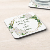 神への信仰が始まると悩みが終わる引用文 コースター (左側)