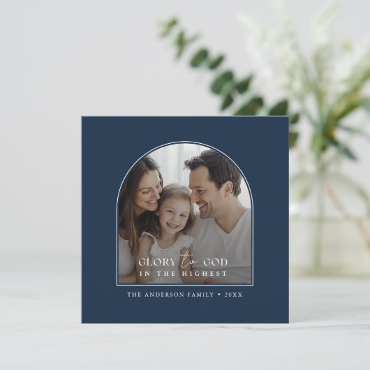 神への信仰に基づく栄光クリスマスアーチ写真ブルー シーズンカード (スタンド正面)