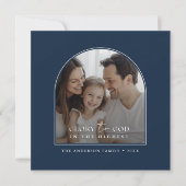 神への信仰に基づく栄光クリスマスアーチ写真ブルー シーズンカード (正面)