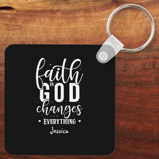 神への信仰 | 引用文やる気を起こさせるホワイトタイポグラフィ キーホルダー (裏面)